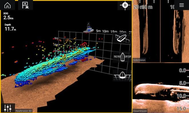 Sphere Mode enlarges the size of individual 3D sonar returns for better visibility © Raymarine